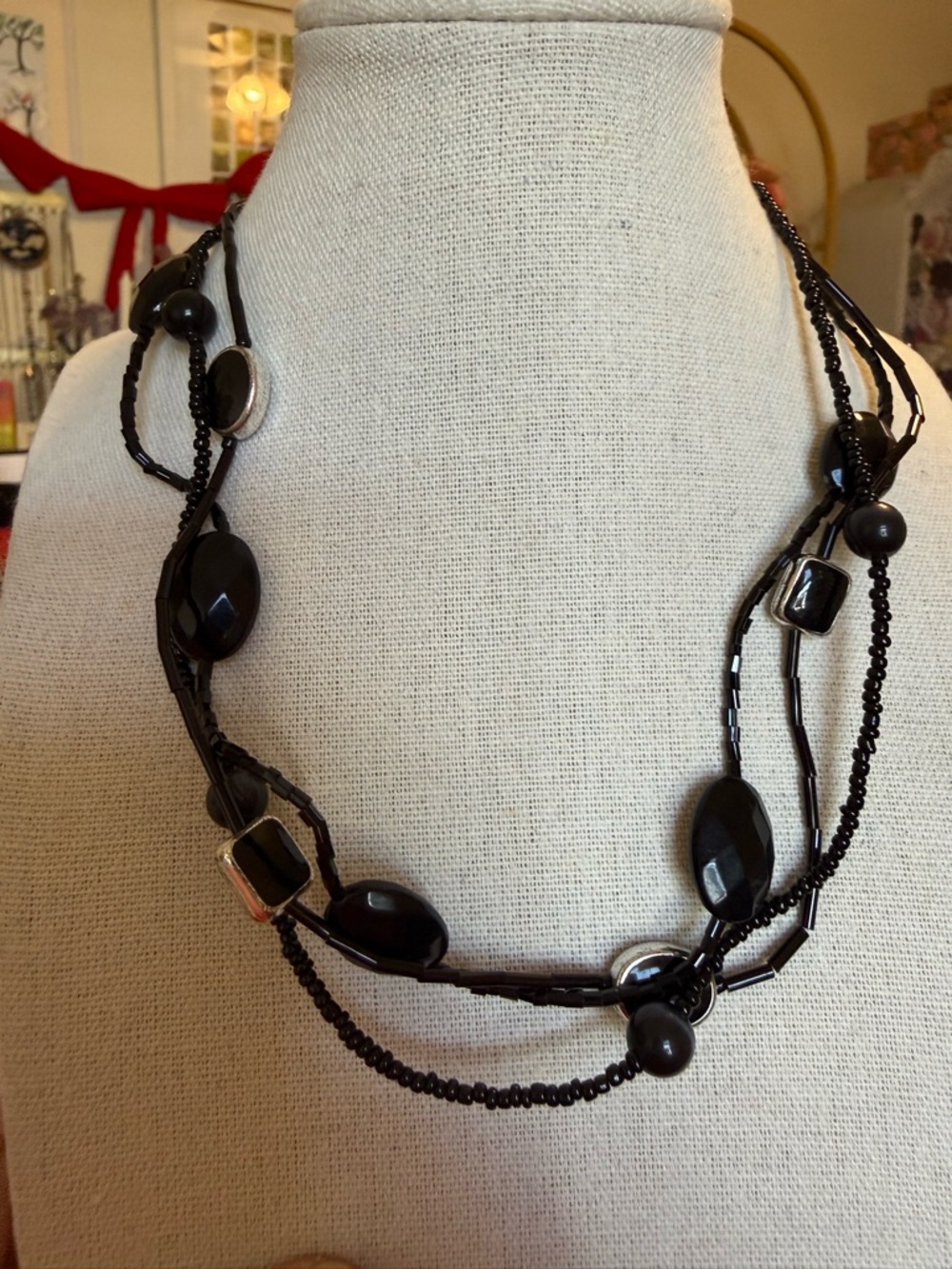 Black Multi-Strand Beaded Necklace -‎ Women Jewelry